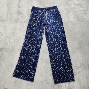Nautica Pants Womens S Blue Polka Dot Velour Wide Leg Cozy Lounge Sleep Pajama